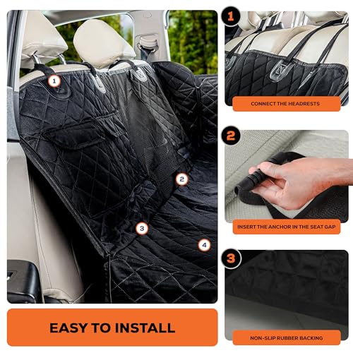 Utopia Home 100% Waterproof Dog Car Seat Cover, Hammock 600D Heavy Duty Non Slip Scratch Proof Durable Back Seat Pet Cover for Cars, Trucks and SUVs (54 W x 58 L Inches, Black)