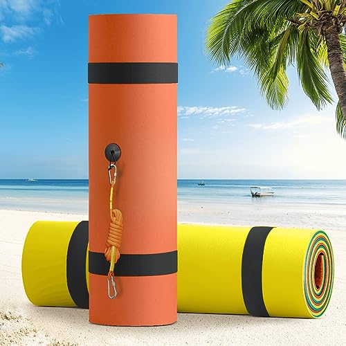 ZIPEAK Lily Pad Floating Mat, 8 x 4 ft Floating Mat for Lake, 3-Layer Tear-Resistant XPE Foam with a 16.4 FT Bungee Tether, A Great Companion for Boat Trips and Pool Fun (8' x 4' x 1.3")