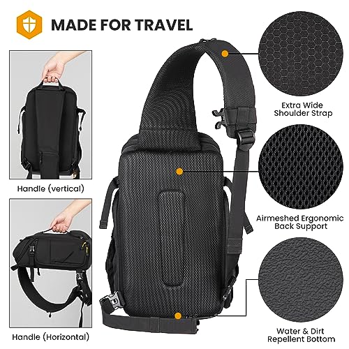 TARION Large Camera Sling Bag - DSLR Sling Pack Drone Camera Slingpack Backpack with Waterproof Rain Cover Crossbody Camera Bag Backpack Photography Slingpack for Hiking Travel Photography Black HX-S