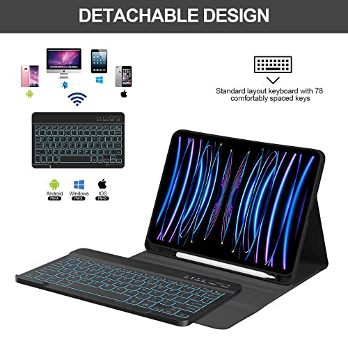 besky Keyboard Case for iPad Air 11 Inch Case with Keyboard M3/M2 (2025/2024) & Air Series (6th/5th/4th Gen), for iPad Pro 11 (4th/3rd Gen)，with Wireless Detachable Backlit Keyboard - Pencil Holder