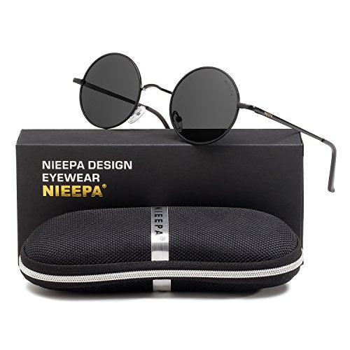 NIEEPA Women Vintage Round Polarized Hippie Sunglasses Small Circle Sun Glasses (GoldGrey+GoldDarkGreen)