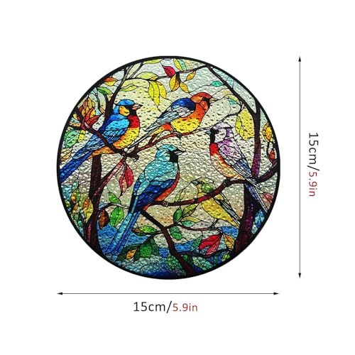 Huyfoig Cheerful Hummingbird Stained Glass Window Hanging, Birds on Branch Garden Suncatchers for Yard, Kitchen, Living Room, Hummingbird Gifts for Mom Grandma Teacher (Five Birds, 5.9"/15cm)