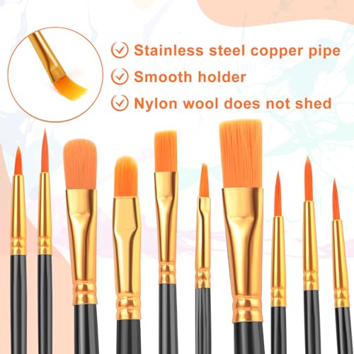 ESRICH Paint Brushes, 2 Packs / 20 Pcs Nylon Miniature Paintbrushes, Face and Body Watercolor Oil Painting Artist Professional Acrylic Paint Brushes Set,Black