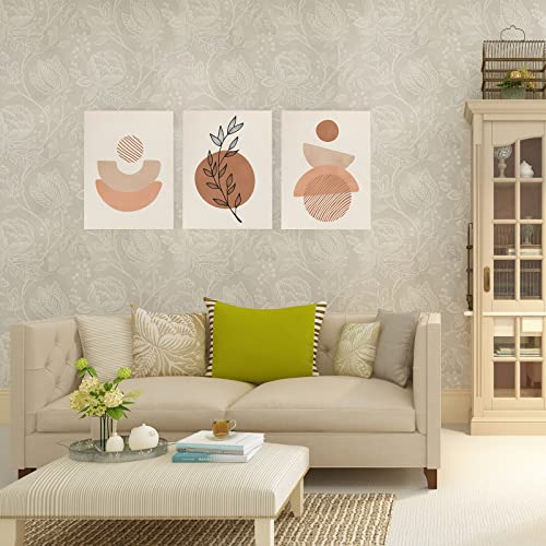 Boho Minimalist Wall Art Set - Modern Framed Canvas Prints Featuring Bohemian Style, Geometric Figures, and Abstract Art - Ideal for Home or Office Wall Decor (12"x16", Set of 3)