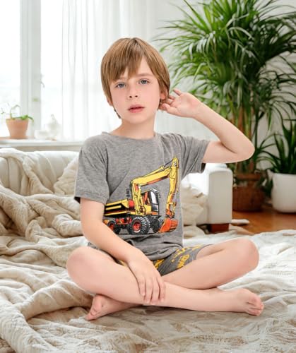 Little Hand 4 Piece Pajamas for Boys Digger Pajama Excavator Pjs Summer Toddler Truck Short Sets 6-7 Years