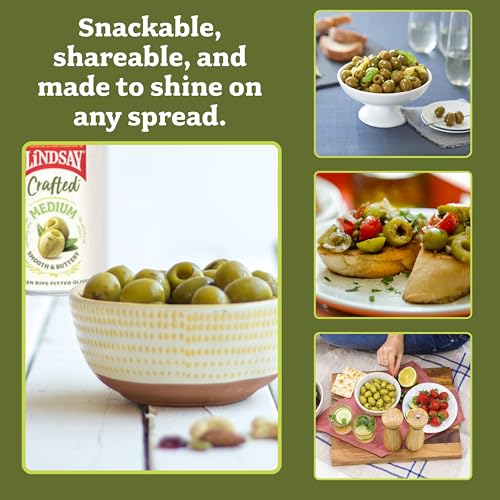 Lindsay Crafted Medium Green Ripe Pitted Olives, 6 Oz (Pack of 12), Keto Friendly, Healthy Snack, Perfect for Salads, Pastas, Charcuterie Boards