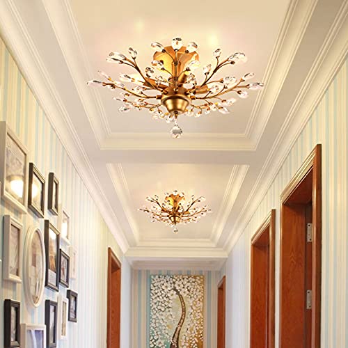 Ganeed Crystal Chandeliers,K9 Crystal Ceiling Light,Vintage Light Fixtures Pendant Lighting for Living Room Bedroom Restaurant Porch Hallway (4-Light,Golden)