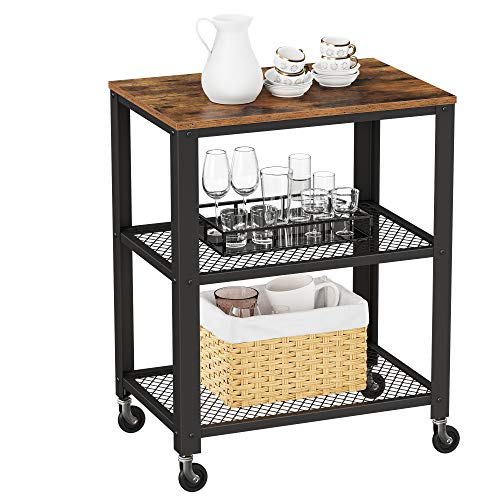 VASAGLE BRYCE Serving Cart, 3-Tier Kitchen Utility Cart on Wheels with Storage, for Living Room, Accent Furniture with Steel Frame, Industrial, Rustic Brown and Black ULRC78X