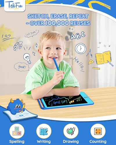 TEKFUN Kids Toys for 3+ Years Old Boys Girls Toddler, 8.5inch LCD Writing Tablet Erasable Drawing Tablet Writing Pads, Kids Travel Learning Toys Boys Girls Birthday Gifts Age 3 4 5 6 7 (Blue)