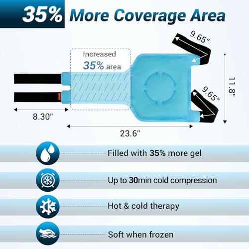 Comfytemp Large Knee Ice Pack Wrap Reusable Gel, FSA HSA Eligible, Full Coverage Knee Cold Compression Brace for Injuries, Pain Relief, Replacement Recovery, Arthritis, ACL, Surgery Gift, 23.6"x11.8"