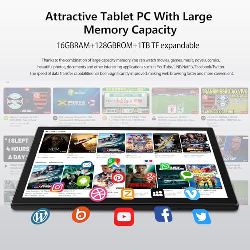 Android Tablet 2024 Newest Tablet 10 inch, Android 13 Tablet with Keyboard,128GB ROM 16GB RAM TF1TB Expand,Octa-Core Tablet with 5GWiFi,1080FHD,13MP+8MPCamera,Bluetooth5.0,GPS,Mouse,Case,Black