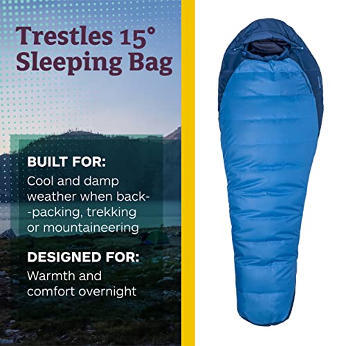 Marmot Men's Trestles 15° Sleeping Bag | Insulated, Water-Resistant, Left-Zip, Cobalt Blue/Blue Night, Long