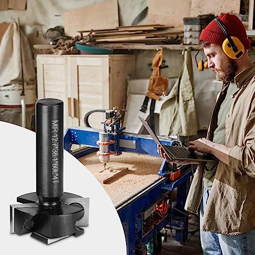 Genmitsu CNC Spoilboard Surfacing Router Bit, 1/2" Shank 1-1/2" Cutting Diameter 4 Wing, CNC Milling Machine Slab Flattening Router Bit, Carbide Insert Router Planer Bit for Woodworking Carving, SS06