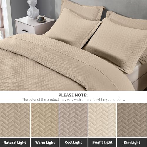 Maple&Stone Quilt Set King Size, Mineral Blue Lightweight Bedspread Ultrasonic Chevron Pattern Light Coverlet for All Season Comforter Bedding Decor - 3 Piece King Bed Cover Sets