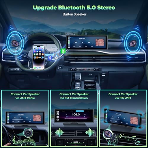 LAMTTO Wireless Carplay &Android Auto with 4K Dash cam,9.26 Inch Protable Carplay Screen for Car,1080P Backup Camera, Digital Media Receivers with Voice Control/Bluetooth/G-sensor/GPS/Mirror Link