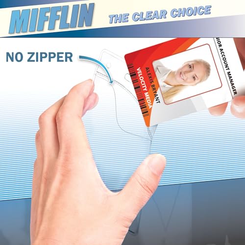 Mifflin-USA Plastic Vertical Card Holder (3x4 Inch, Clear, Bulk 100 Pack) Quick Load No Zipper Name ID Badge
