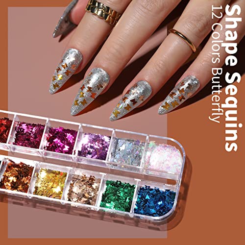FANDAMEI Nail Art Kit, Nail Art Brushes Set, Nail Art Dotting Tools, Nail Stickers, Butterfly Nail Art Sequins, Nail Foils, Nail Art Flakes Iridescent, Rhinestones For Nails Design