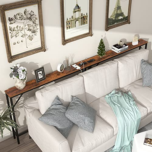 Tohomeor 5.9" Skinny Behind Sofa Console Table with Charging Station 47.24" Narrow Long Behind Couch Table with Power Outlets USB Ports Thin Entry Table for Entryway Living Room Hallway