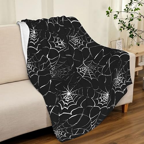 Artlunar Spider Web Throw Blanket Gothic Black Blanket Skeleton Blanket Witch Blanket for Skull Bedding Goth Bedding Haunted Mansion Couch Sofa Bed Chair Use, (Spider Web 50x60 Inch)