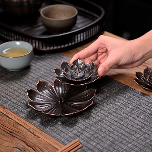 GARMOLY Large Incense Holder for Sticks Anti-Ash Spilling, Brass Lotus Incense Stick Holder and Detachable Ash Catcher