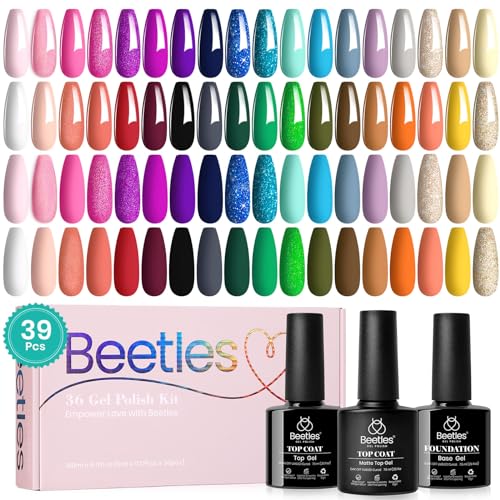 beetles Fall Gel Polish Set 36 Colors Gel Nail Polish Halloween Burgundy Red Orange Pink Gel Polish with 3Pcs Matte Top Base Coat Soak off UV Manicure Kit Gifts for Women Girls