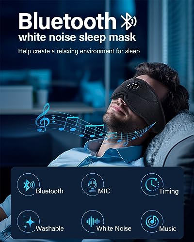 Bluetooth Sleep Headphones White Noise Sleep Mask | 3D Eye Mask for Sleeping | Relaxing Soothing Sounds | 16hrs Playingtime | Light Blocking Eye Mask | Auto - Off Timer | Best for Sleeper(Light Blue)