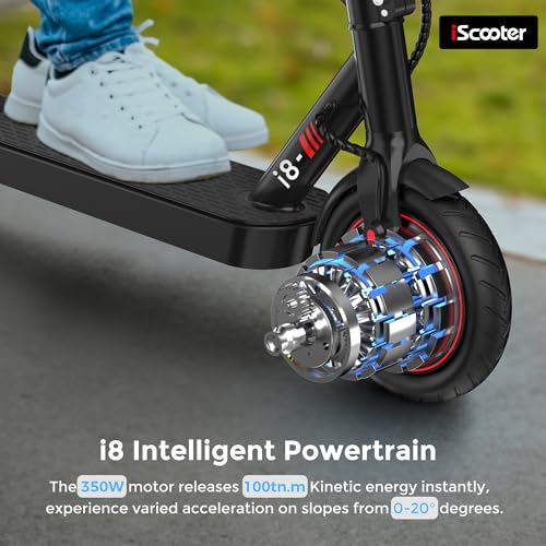 iScooter Electric Scooter, 12 Miles Long Range, 15.6 Mph Top Speed, Commuting Electric Scooter with Cuise Control, Double Braking Systems E Scooter for Adults and Teens - i8