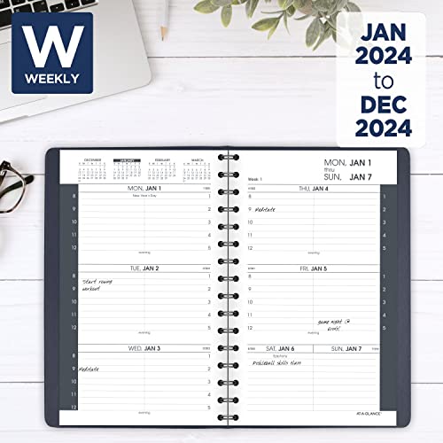 AT-A-GLANCE 2024 Weekly Appointment Book Planner, 5" x 8", Small, 12 Months, Black (700750524)