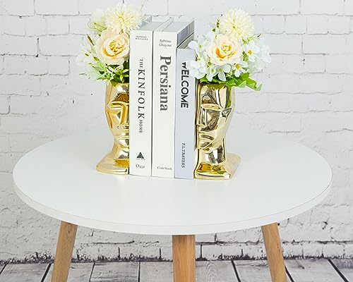 BOIHEGU Black Decorative Bookends, 7 inch Ceramic Multi Face Decorative Flower Vase(Set of 2) Modern Black Accent Decorative Bookends Gifts for Shelves