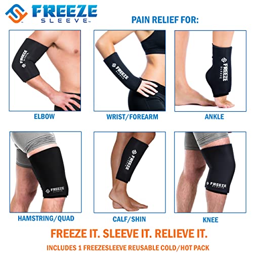 FreezeSleeve Ice and Heat Therapy Sleeve | Reusable Ice Pack Flexible Gel Compression Sleeve for Pain Relief and Recovery of Elbow Knee Ankle Leg Wrist Injuries | Black Small Medium