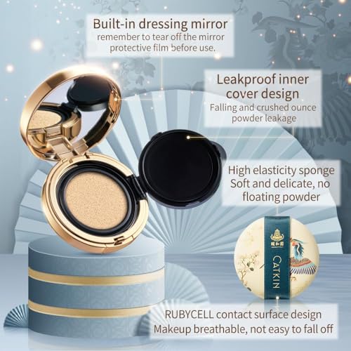 CATKIN Panda Land Full Coverage Cushion Fondation, Breathable Hydrating Nourishing Poreless Face Makeup Save for Sensitive Skin,Sheer Finish (C03 Medium Beige)