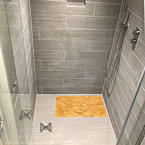 Gonioa Natural Bamboo Bath Mat, Wooden Door Mat Kitchen Floor Bath Rug, Bathroom Shower and Tub Mats, Wooden Bath Mat for Shower, Bath, Spa Or Sauna (16 x 24 Inch)