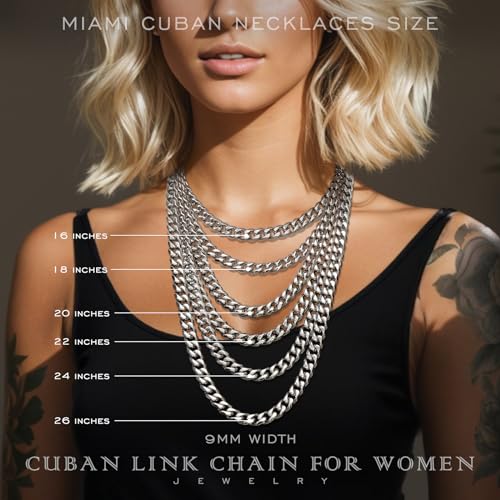 Cuban Link Chain for Men Chain Necklaces for Mens Sterling Silver Chain for Men Man 316l Stainless Steel Chains for Man Women Valentine's Day Gifts for Him Jewelry Birthdays Gift for Men Man 9mm 18 In