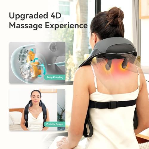 Snailax Cordless Neck Shoulder Massager with Soothing Heat, Upgarded 4D Deep Tissue Kneading, Shiatsu Neck Back Massager Pillow for Neck, Traps, Back, Gifts for Men Women Mom Dad