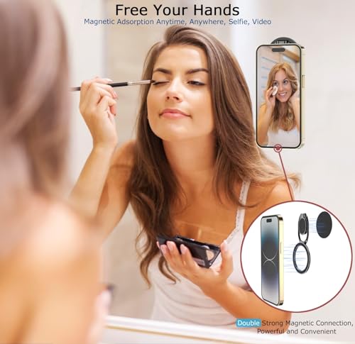 Magnetic Phone Ring Holder, Double Adjustable Gym Finger Ring Grip and Stand, Removable Phone Grip, for iPhone, iPad and Smartphones, Compatible with Magnetic Car Mount (Natural Titanium)