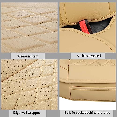 MIROZO Leather Car Seat Covers Full Set,Waterproof Automotive Seat Covers Universal Vehicle Seat Covers for Most Sedan SUV Pick-up Truck, Beige