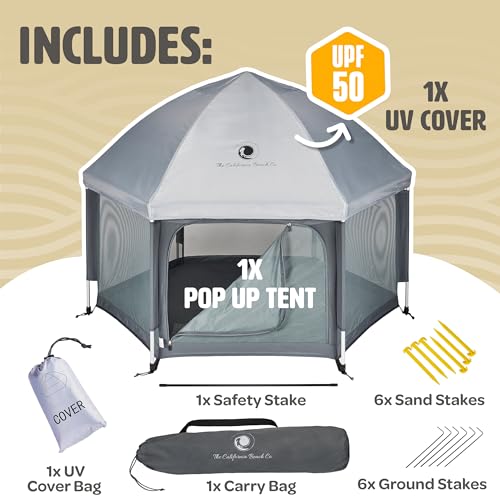 POP 'N GO Baby Playpen - Indoor & Outdoor Playpen for Babies and Toddlers - Baby Beach Tent, Foldable, Portable W/Canopy, Travel Bag, & Mosquito Net - Pop Up Pack and Play Tent (Anchor Grey)