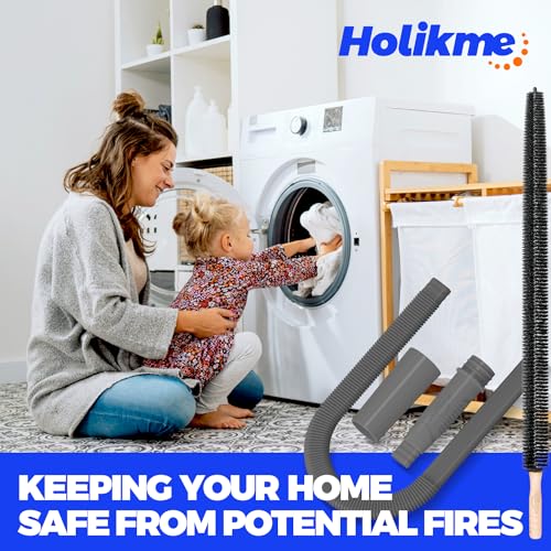Holikme 2 Pack Dryer Vent Cleaner Kit, Dryer Vent Cleaning Brush, Lint Remover, Black