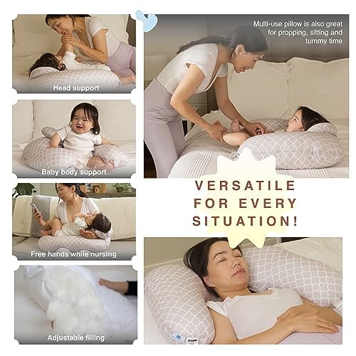 Pharmedoc Nursing Pillow for Breastfeeding - Breast Feeding Pillows with Headrest and Adjustable Waist Straps - Removable Cover, Arabesque - Baby Essentials for Newborn - Full Support for Mom and Baby