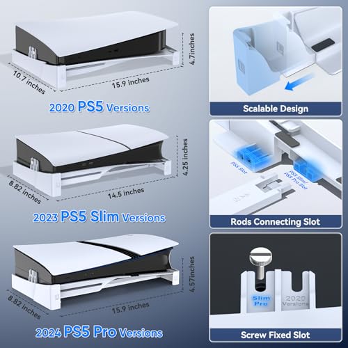 OIVO PS5/ Slim/Pro Horizontal Stand for Disc & Digital Console, Stable PS5 Accessories Base Stand with Upgraded Support Rods on Bottom & Scalable Design for PlayStation 5 Console-White