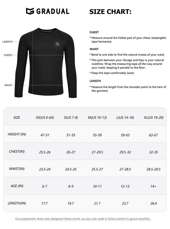 G Gradual Youth Boys Compression Thermal Shirt Long Sleeve Fleece Undershirt for Boy Football Baseball Soccer Base Layer(Black,XS)