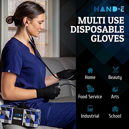 Hand-E Touch Black Nitrile Disposable Gloves Small, 50 Count - BBQ, Tattoo, Hair Dye, Cooking, Mechanic Gloves - Powder and Latex Free Gloves