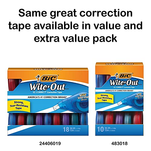 BIC Wite-Out Brand EZ Correct Correction Tape, 39.3 Feet, 2-Count Pack of white Correction Tape, Fast, Clean and Easy to Use Tear-Resistant Tape Office or School Supplies