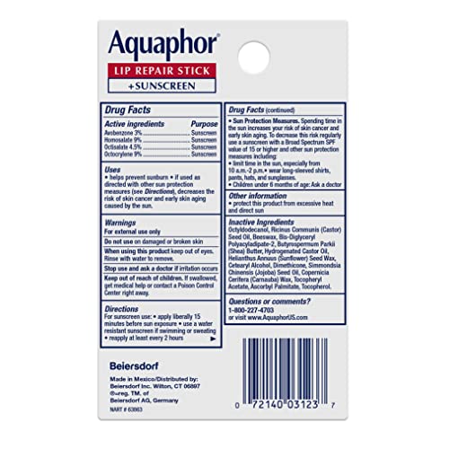 Aquaphor Lip Repair, Moisturizing Lip Balm Set, Soothes Dry Chapped Lips, Lip Repair Stick, 0.17 Oz (Pack of 2) + Lip Repair and Protect Stick, Lip Balm with Sunscreen SPF 30, 0.17 Oz (Pack of 2)