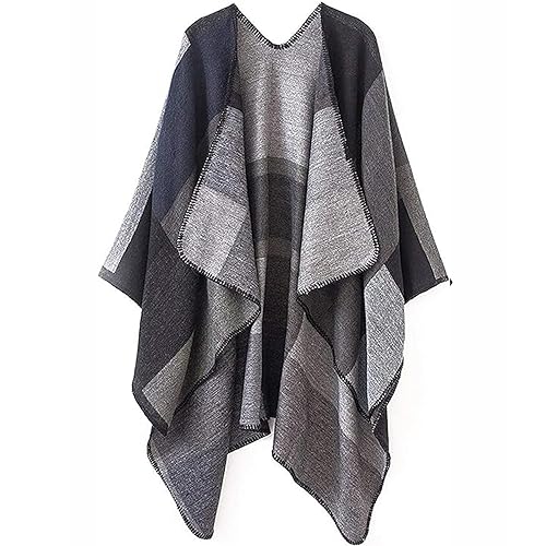 PAMEILA Women's Travel Plaid Shawl Wraps Open Front Poncho Cape Warm Oversized Sweaters Casual Cardigan Shawls for Fall Winter,Series 04-Houndstooth