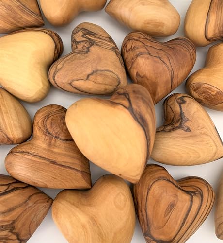 Handmade Wooden Hearts, Set of Five Olive Wood Carved Hearts from the Holy Land, Carved Wood Hearts for gifts Anniversary Valentine Gift, Loss Love, Wooden Hearts for Wedding, Wood Heart Décor