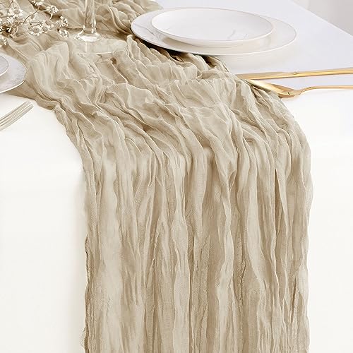 BESBESME 10 Pieces Cheese Cloth Table Runner,Large Gauze Mustard Yellow Table Runner 10ft Cheesecloth Table Cloth for Wedding Party Bridal Shower Boho Table Decor 35x120 Inch