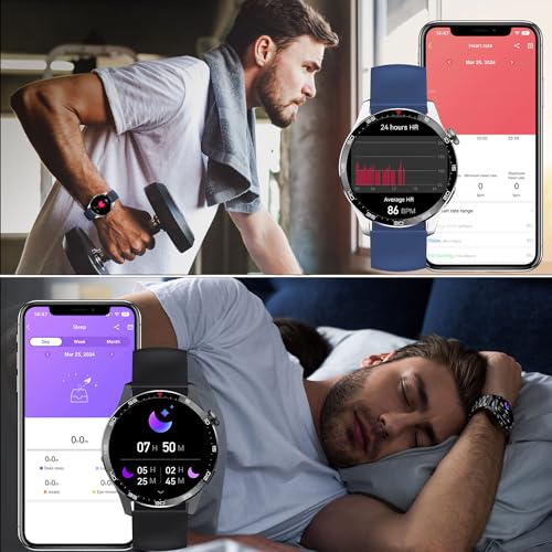 LIGE Smart Watch for Men Women(Answer/Make Call),1.43" HD AMOLED Military Smartwatch for Android/iPhone Phones,Fitness Tracker,Black Sports Watch with HR/Sleep/SpO2 Monitor/IP68 Waterproof/Pedometer