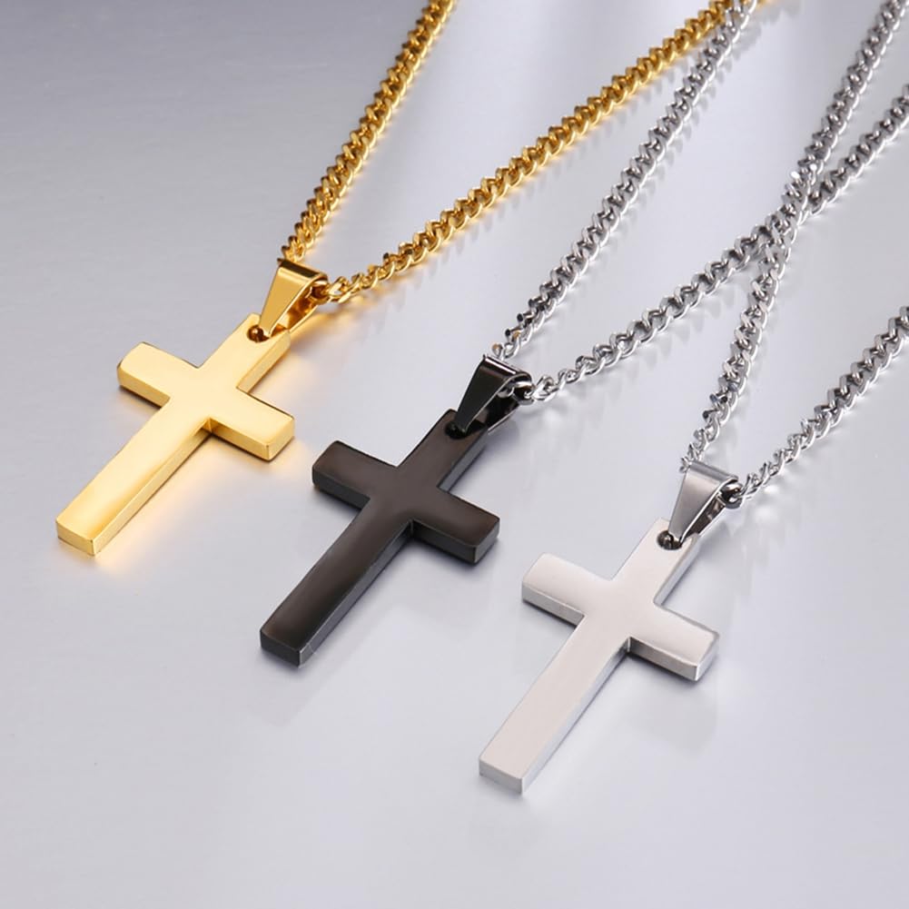 clinmday Fashion Simple Cross Pendant Alloy Necklace Chain Jewelry - Gift Birthday Gift for husband Father Him Black