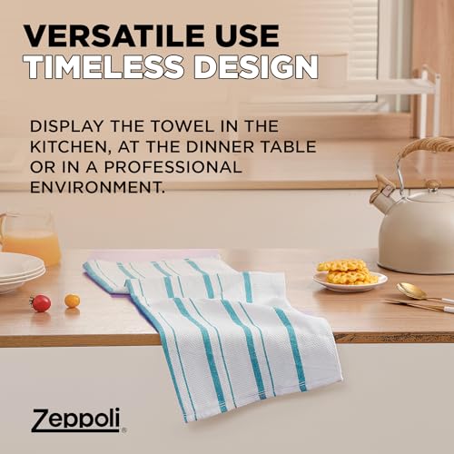 Zeppoli Kitchen Towels 12 Pack - 100% Soft Cotton - Dish Towels for Kitchen - Hand Towels for Kitchen 15" x 25" - Dobby Weave - Super Absorbent Cleaning Cloths